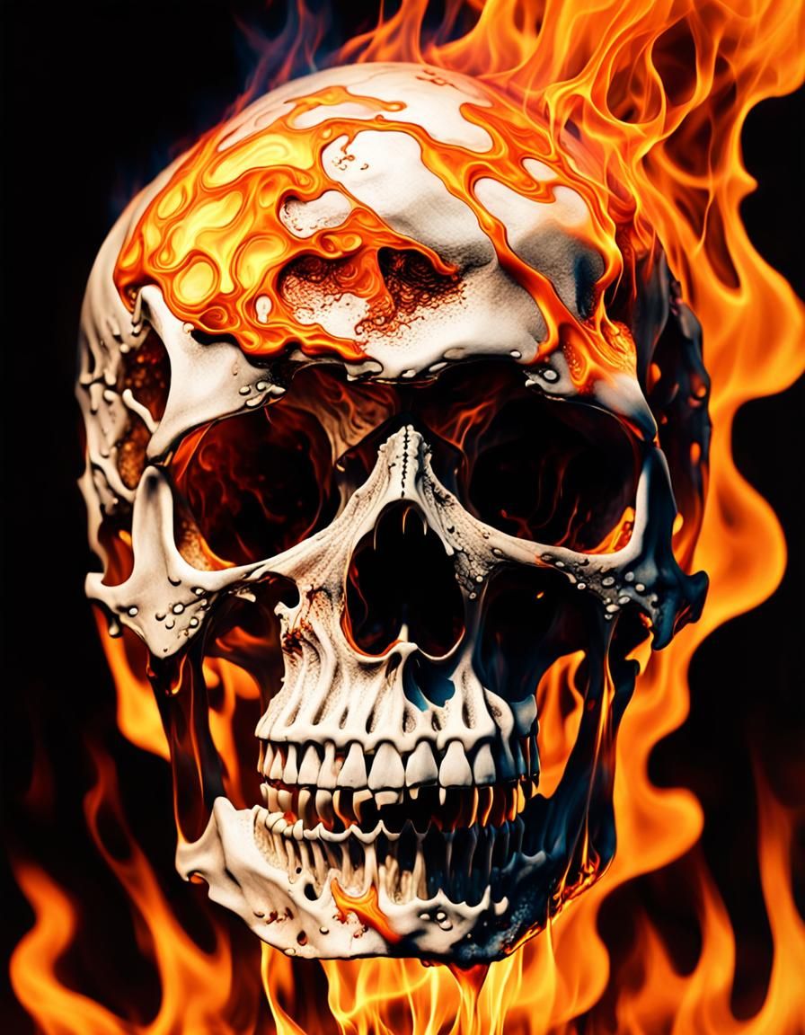Surreal Fire Skull Melts in Fiery Abstract