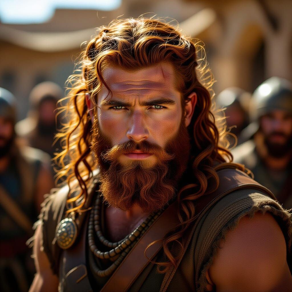 Biblical Warrior Esau with Red Hair in Cinematic Style