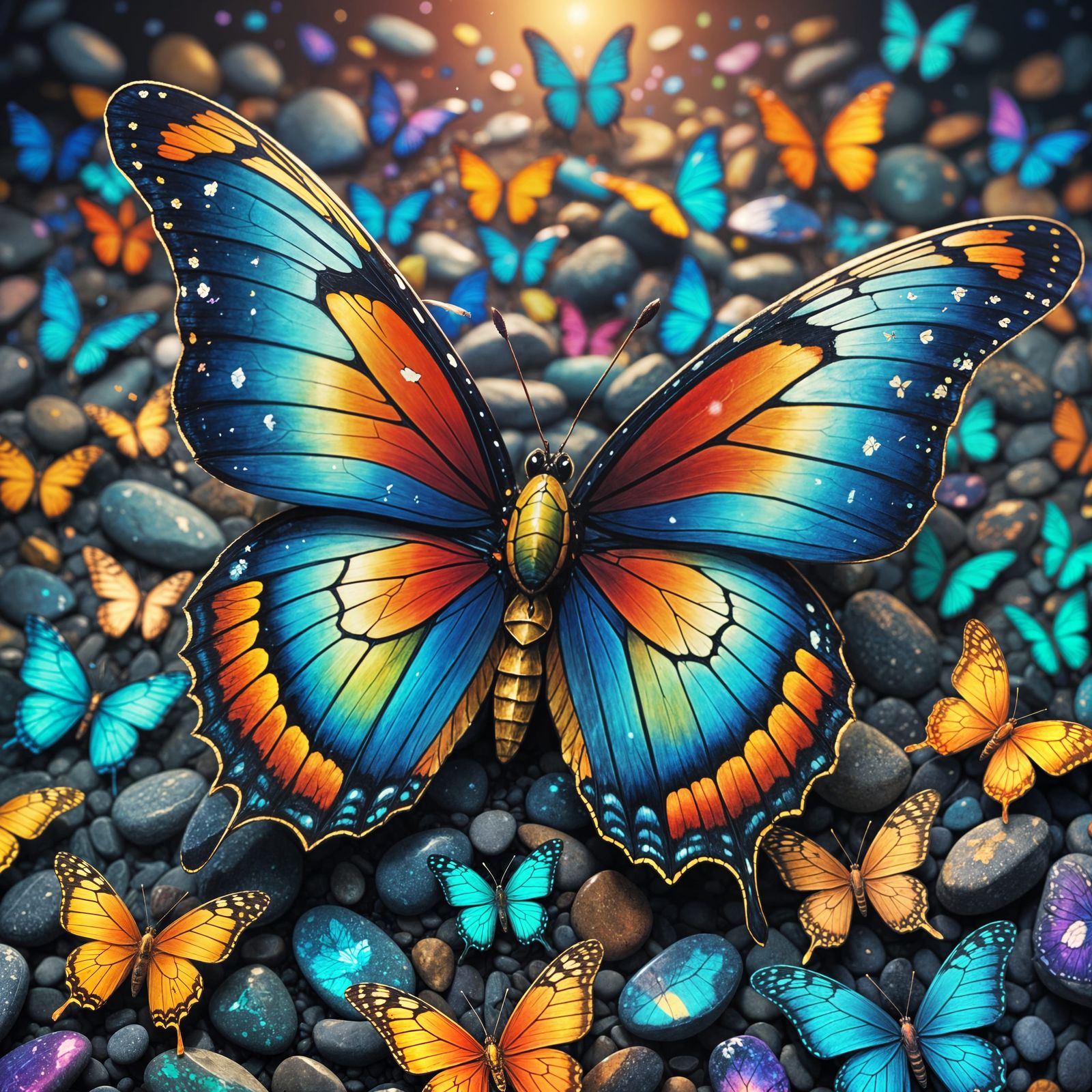 Vibrant Butterfly with Shining Stones: Cosmic Astral Illustr...