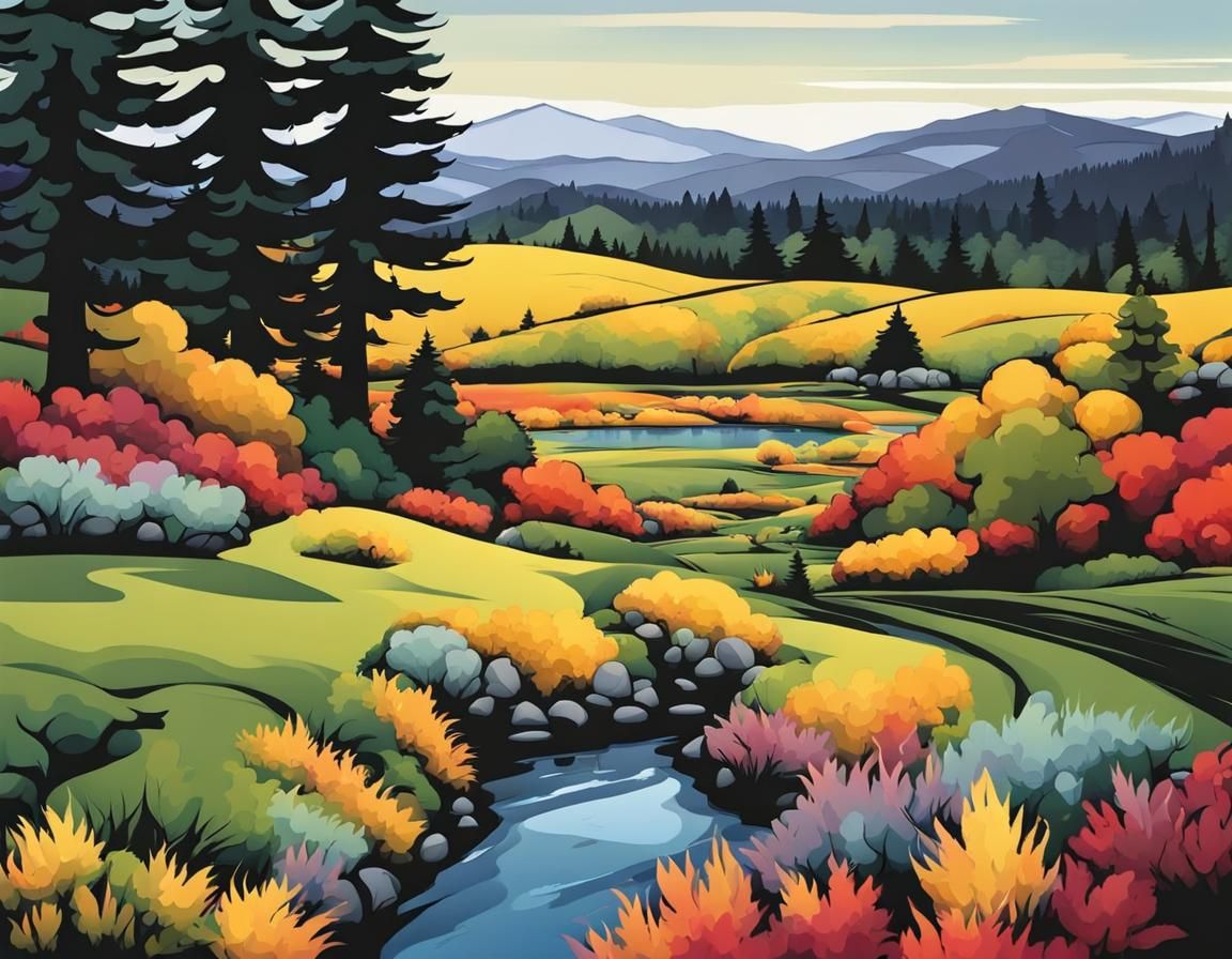 Abstract Oregon Landscape Design with Complementary Colors