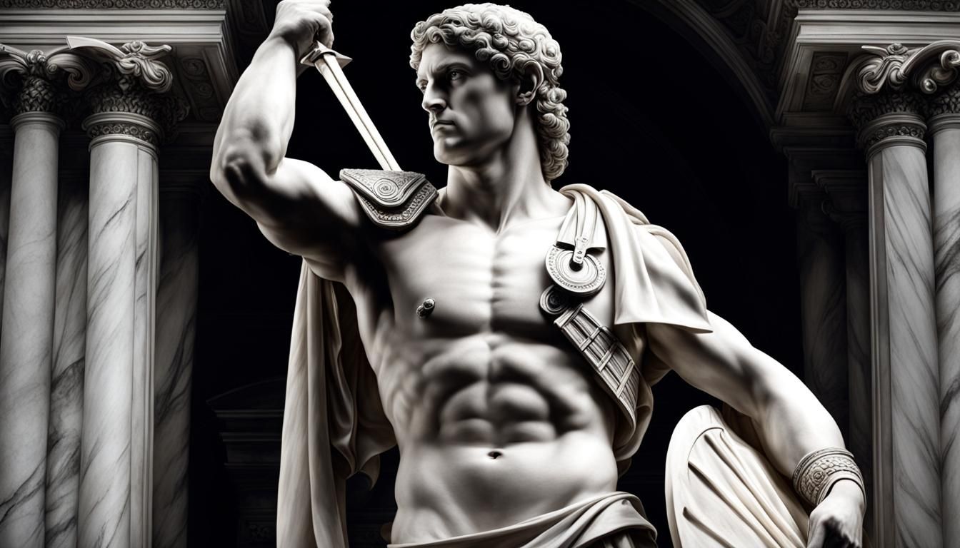 Confident Roman Warrior: Marble Statue in Renaissance Style