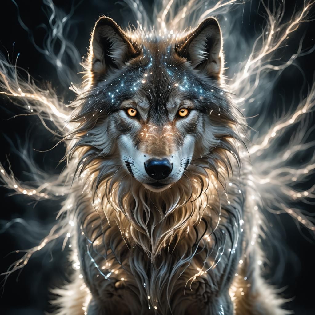 Luminous Wolf Sculpture in Ethereal Light
