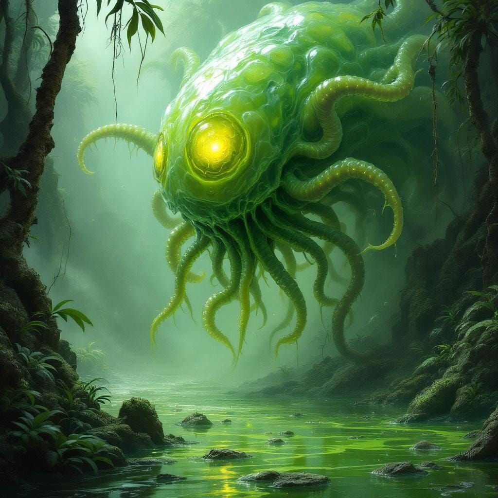 Grotesque Amoeba Emerges from Ooze in Detailed Matte Paintin...