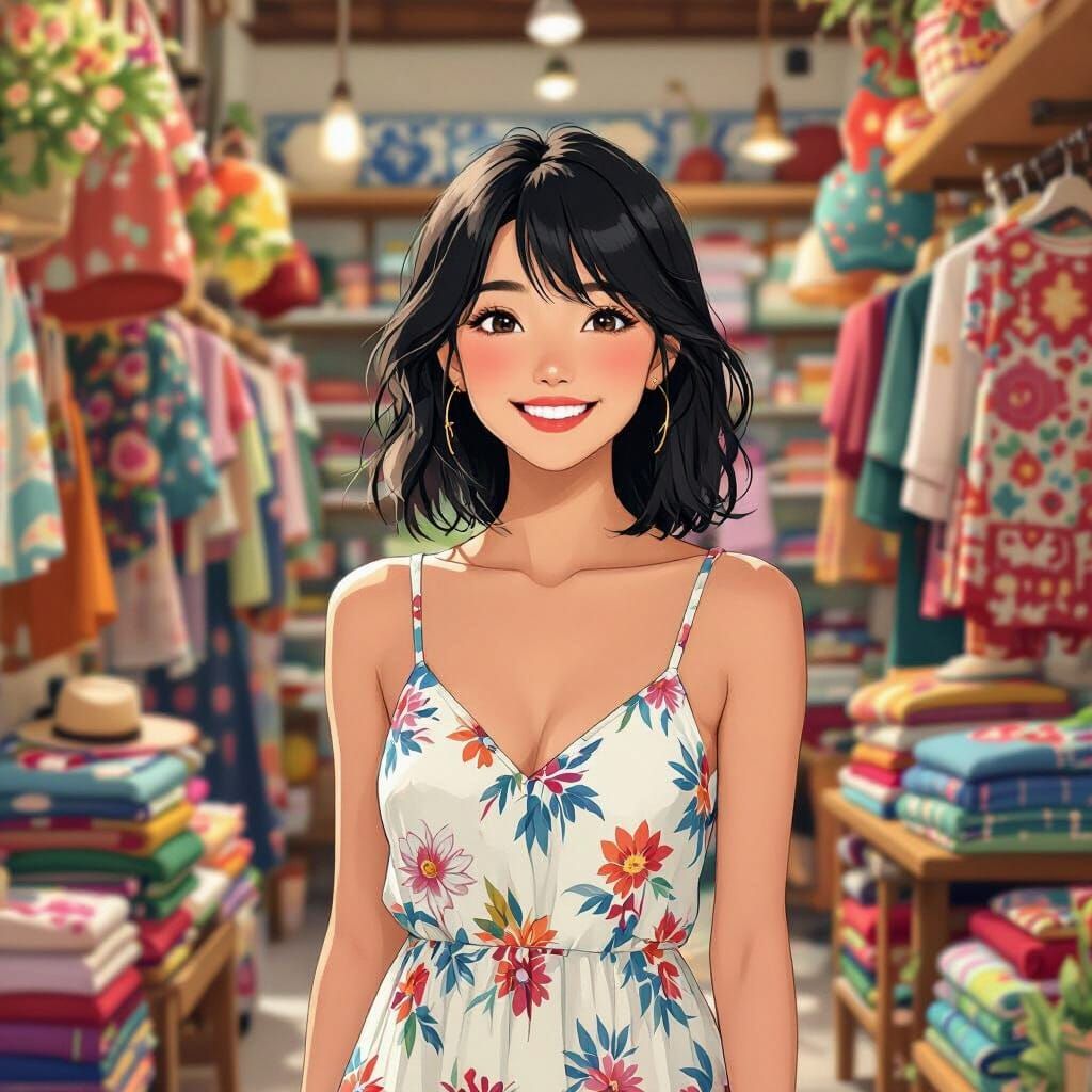 Asian Girl in Portugal Clothing Store, Anime Style