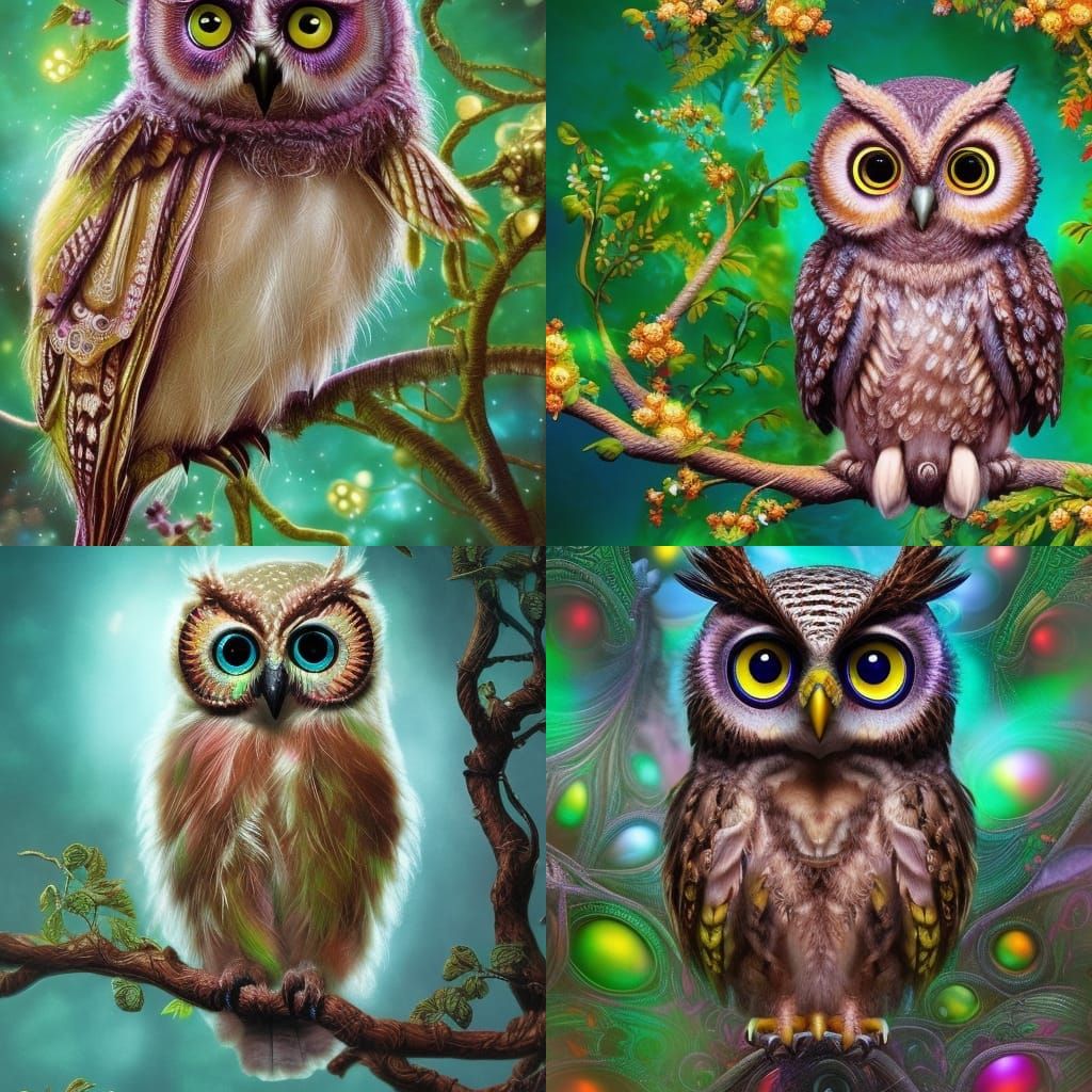 Iridescent Baby Owl: Detailed Digital Matte Painting
