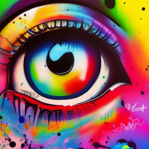 Colorful Rainbow Eye in Graffiti Art Style