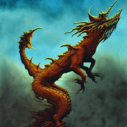 Dragon in Dark Dystopian Style as Matte Painting