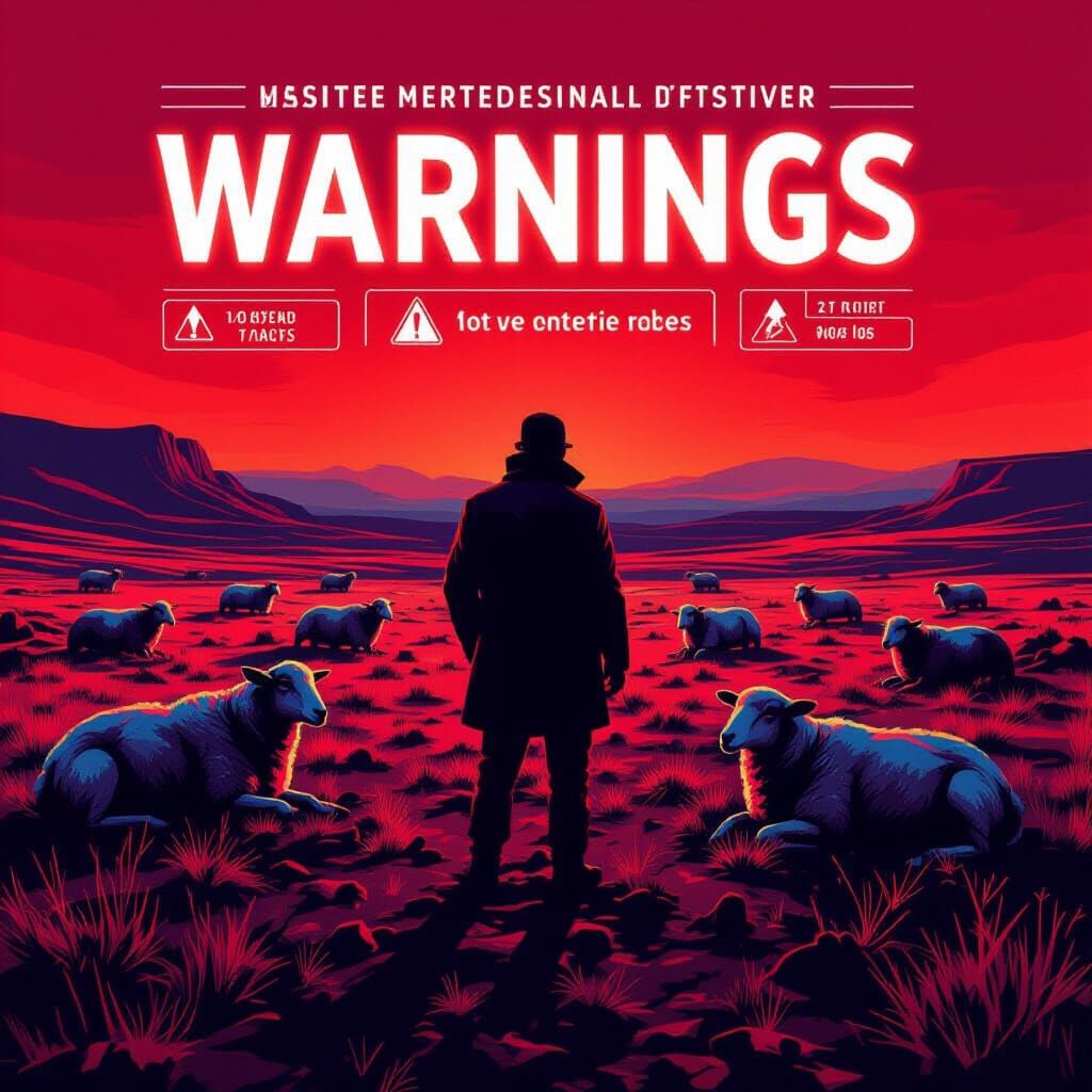 Inspector Amidst Sheep Carcasses in Thermal Infrared Style