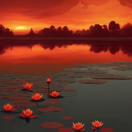 High Gothic Lotus Pond at Sunset, 8K