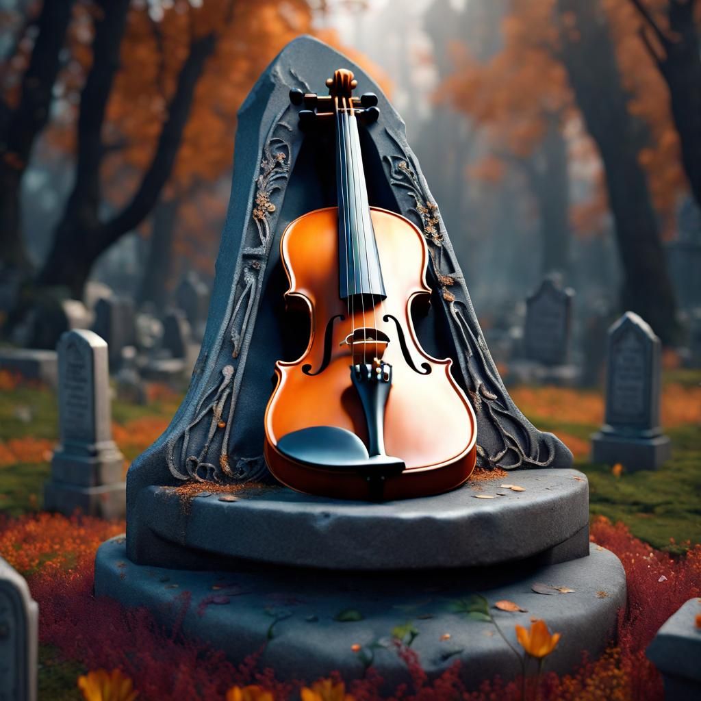 Violin Gravestone: Detailed Matte Painting