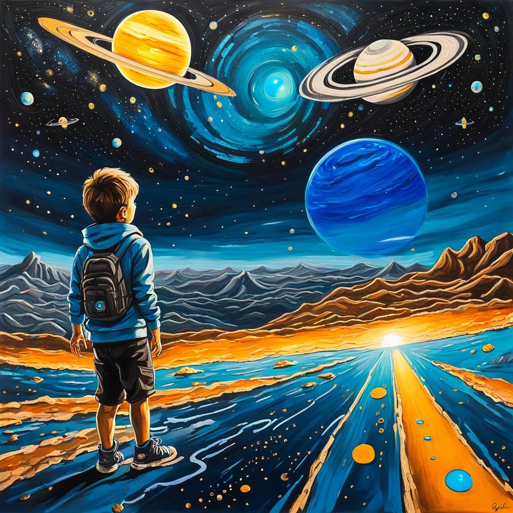 Rocket and Saturn Rings in Graffiti Splash Art