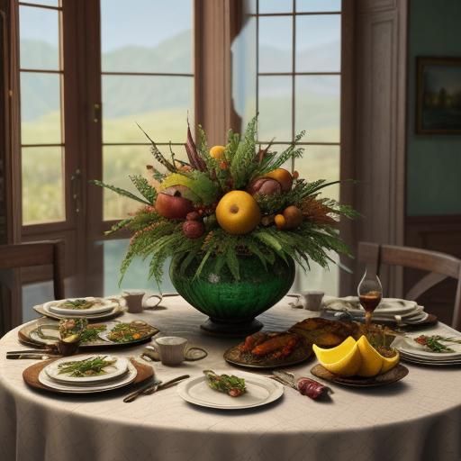 Sumptuous Thanksgiving Feast with Playful Puppy in 8K