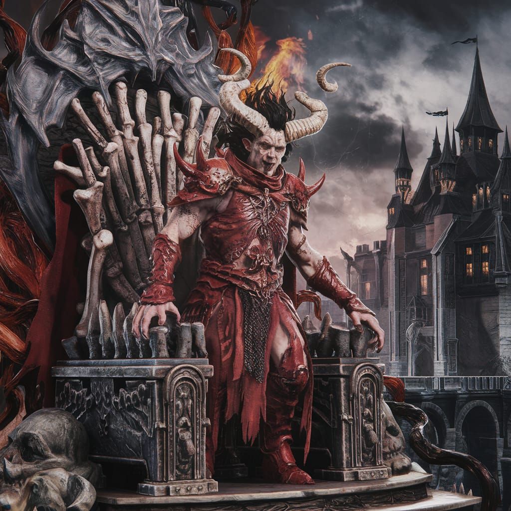 Demon King in Dark Castle with Bone Throne