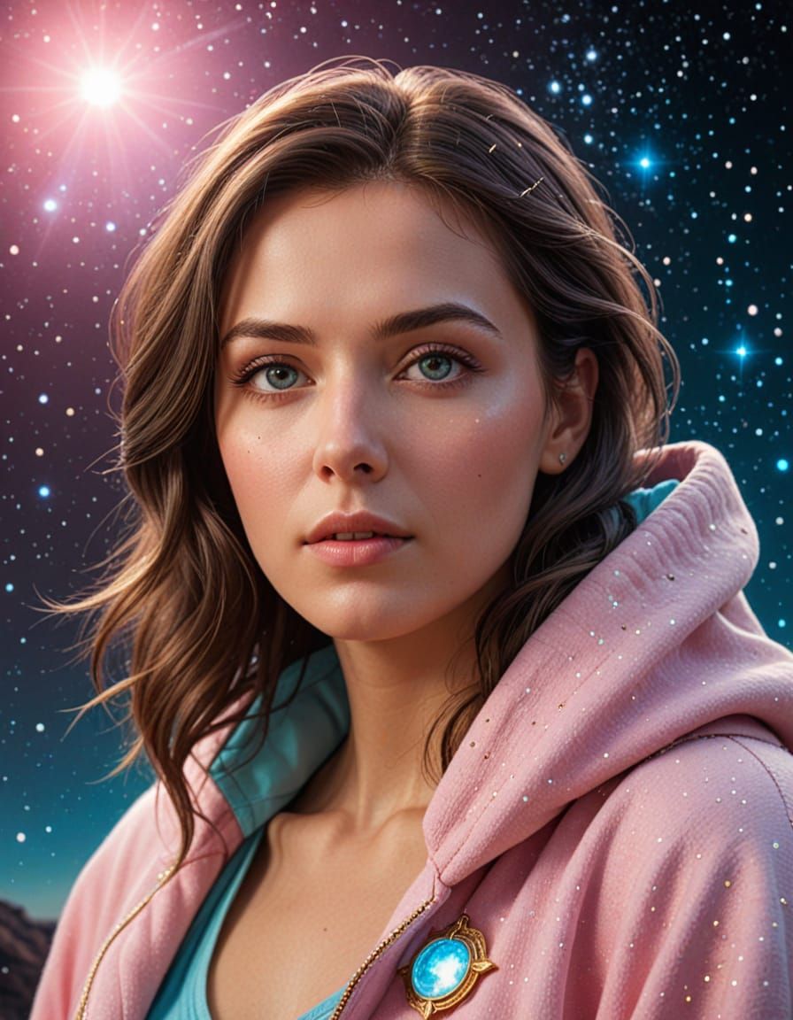 Ethereal Goddess Illuminates Cosmic Vortex in Vibrant Digita...