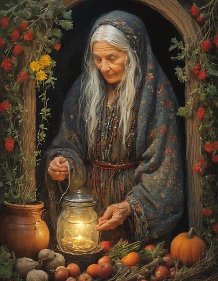 Mystical Slavic Baba Yaga Healing with Herbs