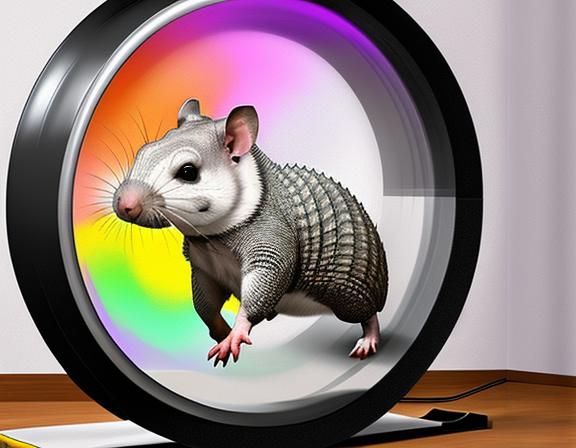 Armadillo Runs on Hamster Wheel Chalk Drawing