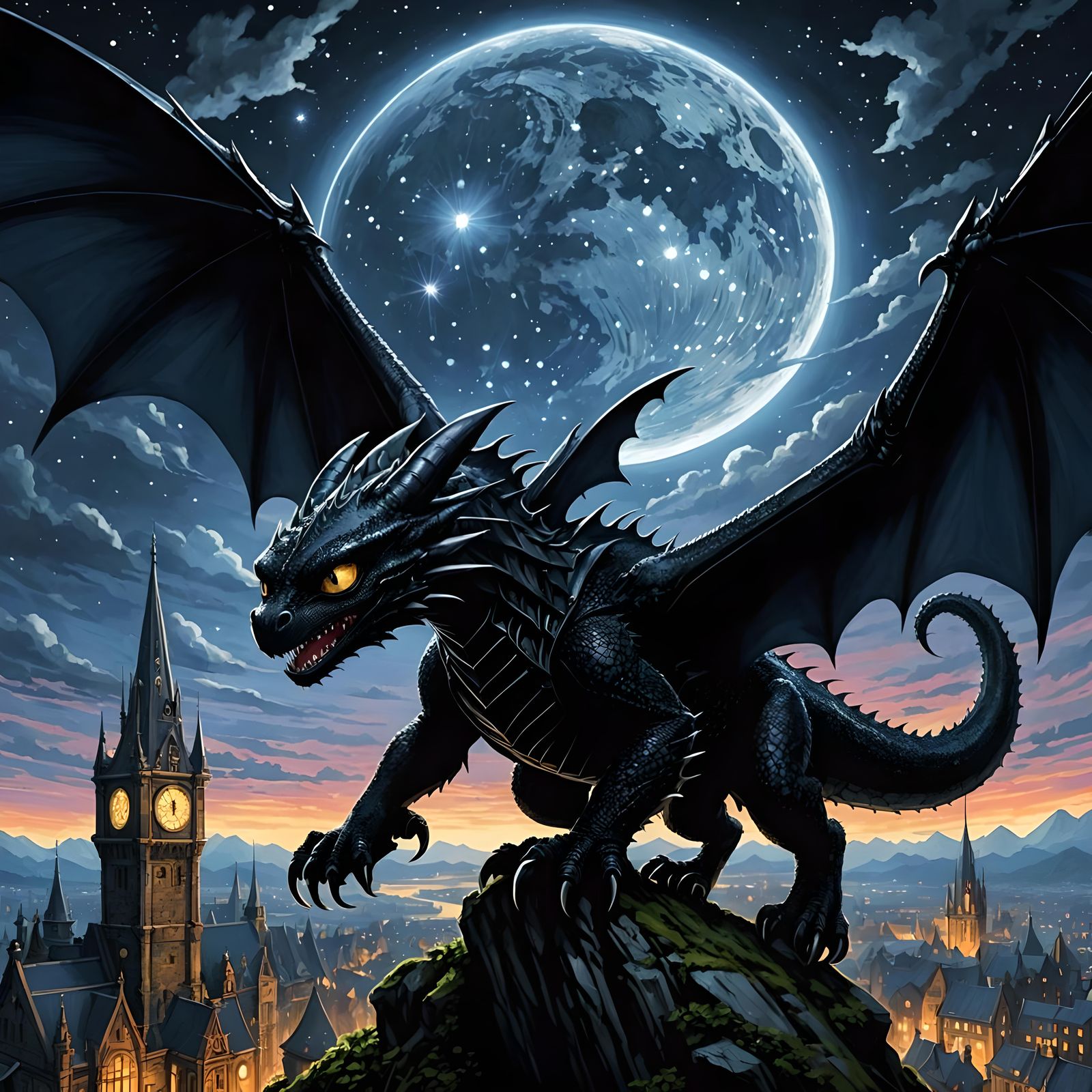 Night Fury in Neo-Impressionist Anime Style