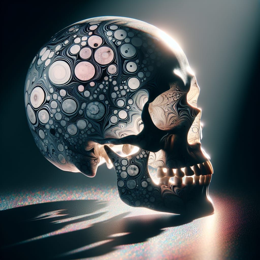 Skull in Delicate Suminagashi Marbling