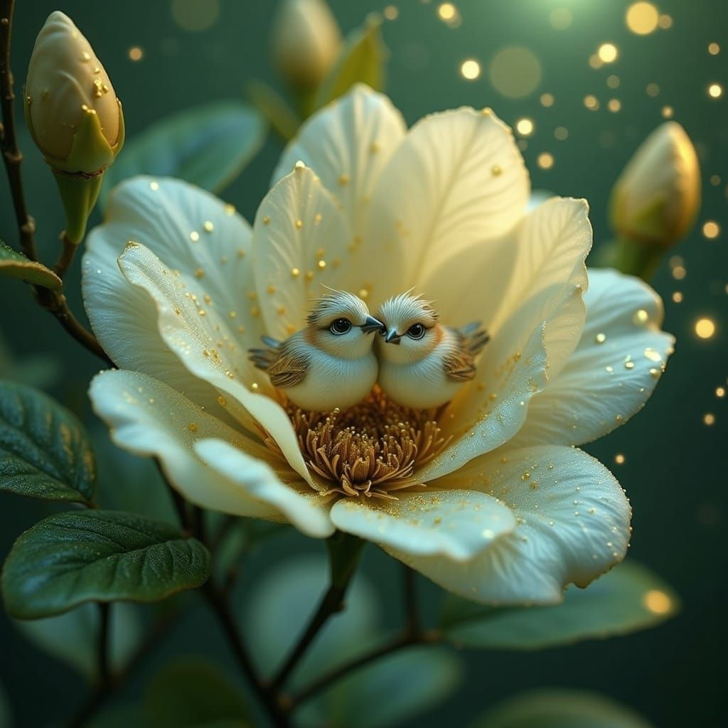 Ethereal Magnolia Bloom in Whimsical Fantasy World