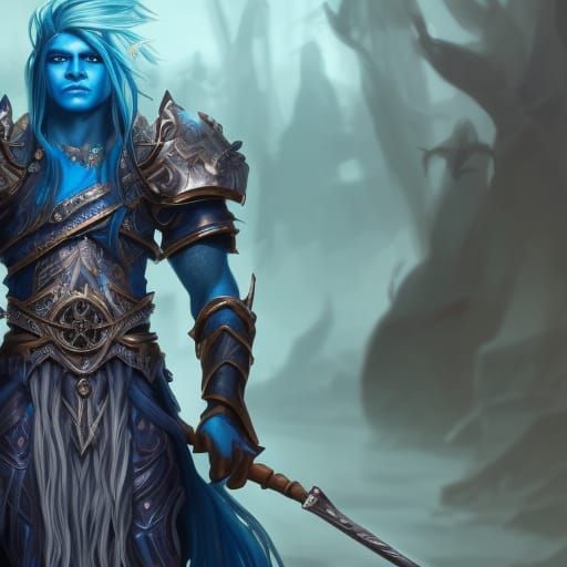 Blue-Skinned Fantasy Cleric Concept Art