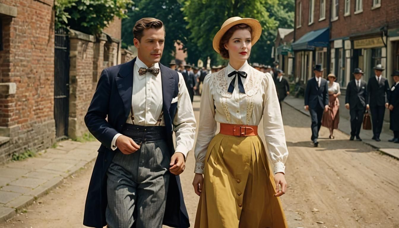 Early 20th Century Couple Strolling in Summer
