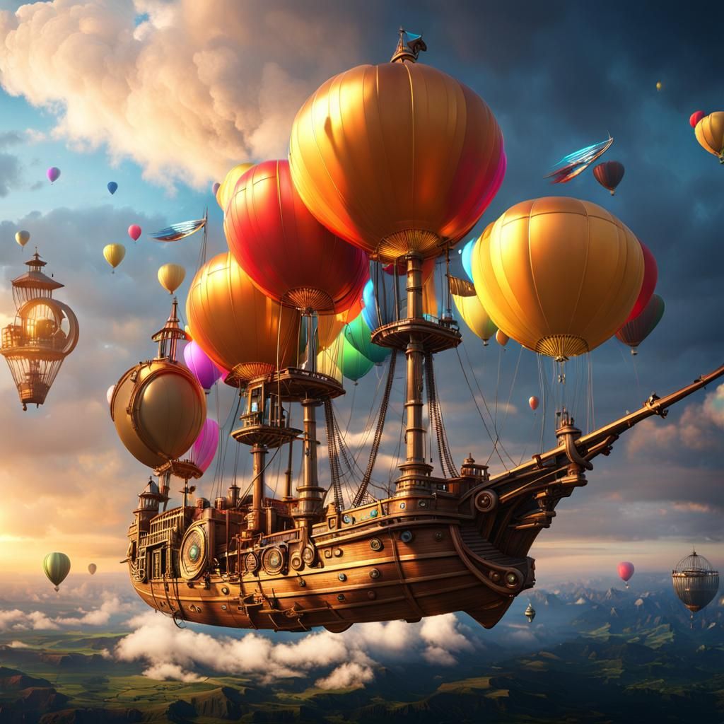 (steampunk aeroship (sails and flys)
