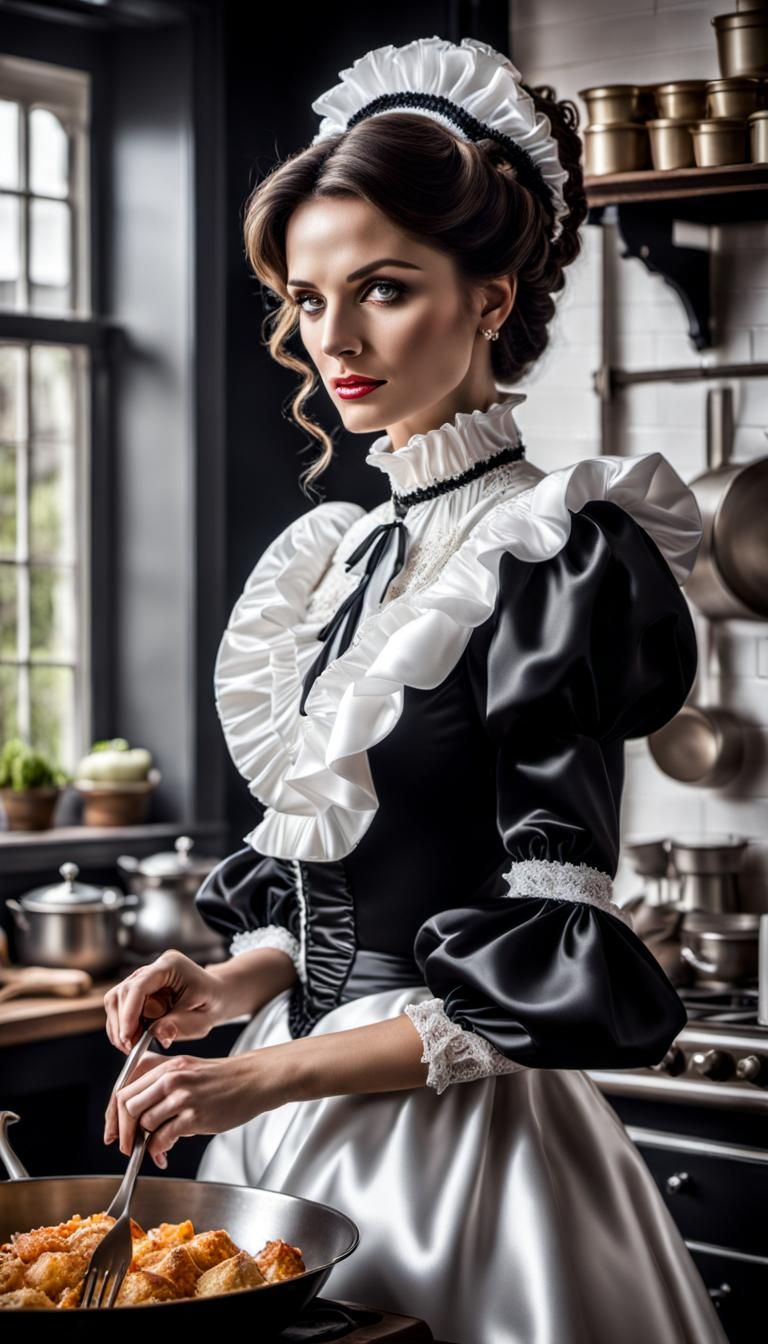 Victorian Woman in Shiny Satin Dress