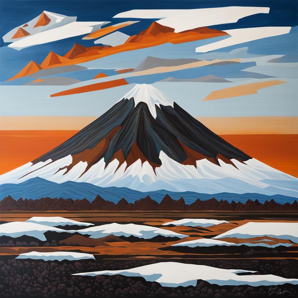 Snow Capped Volcano: Precisionist Painting in Bold Colors
