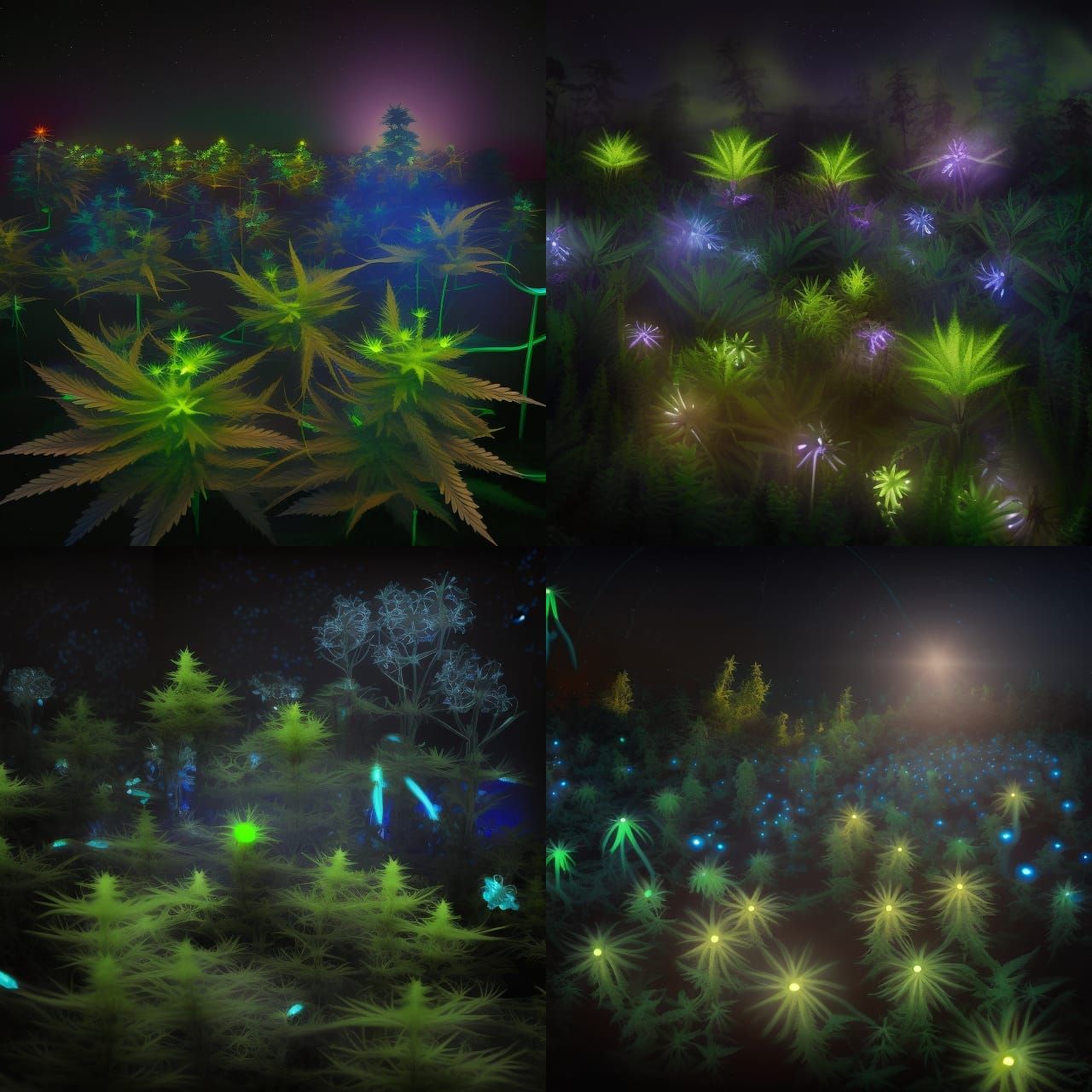 Bioluminescent Futuristic Marijuana Garden: Top-Down Game As...