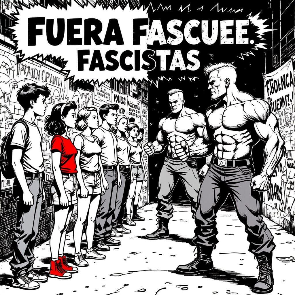 Anti-Fascist Protest Illustration in Underground Comic Style