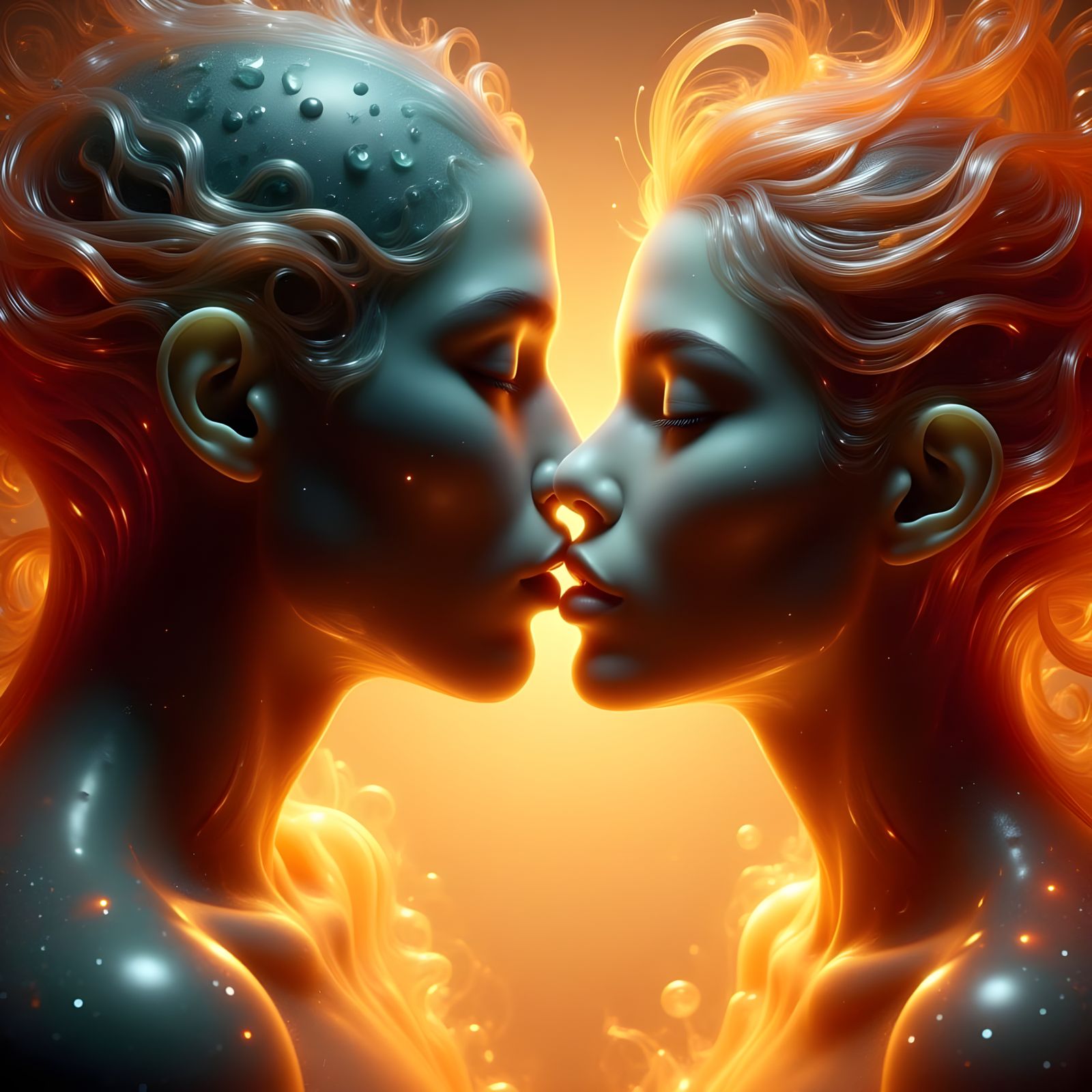 Surreal Romantic Encounter in Vibrant Colors