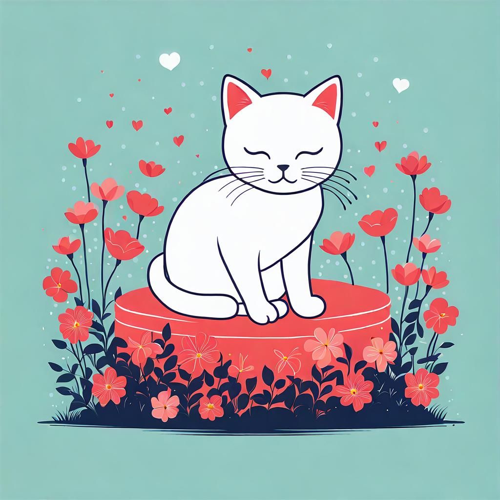 Cat with Flowers in Vector Art Style