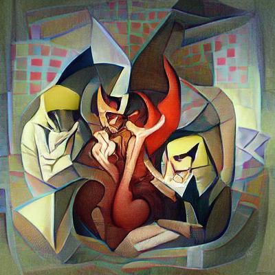 Devilish Card Game in Abstract Cubism Style