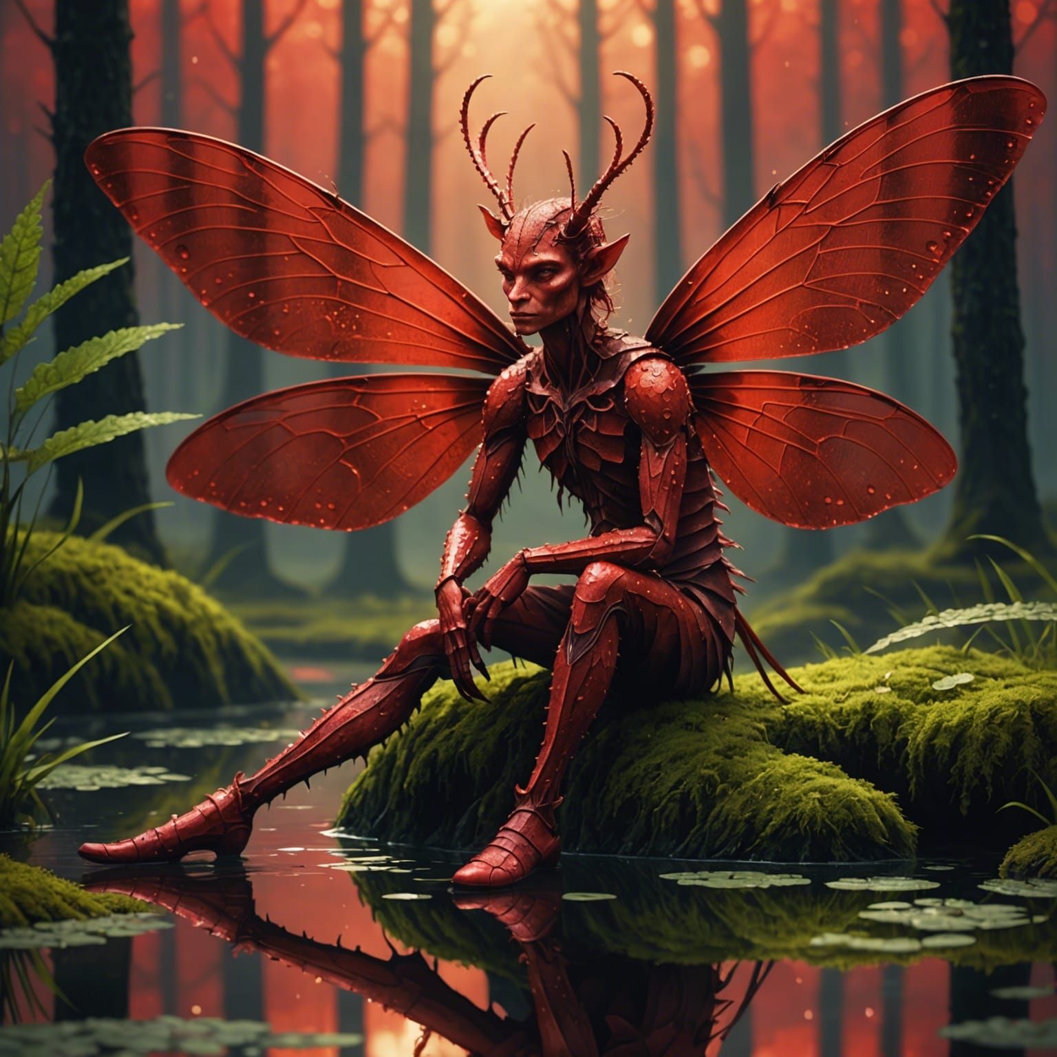 Faun on Dragonfly in Sinister Forest