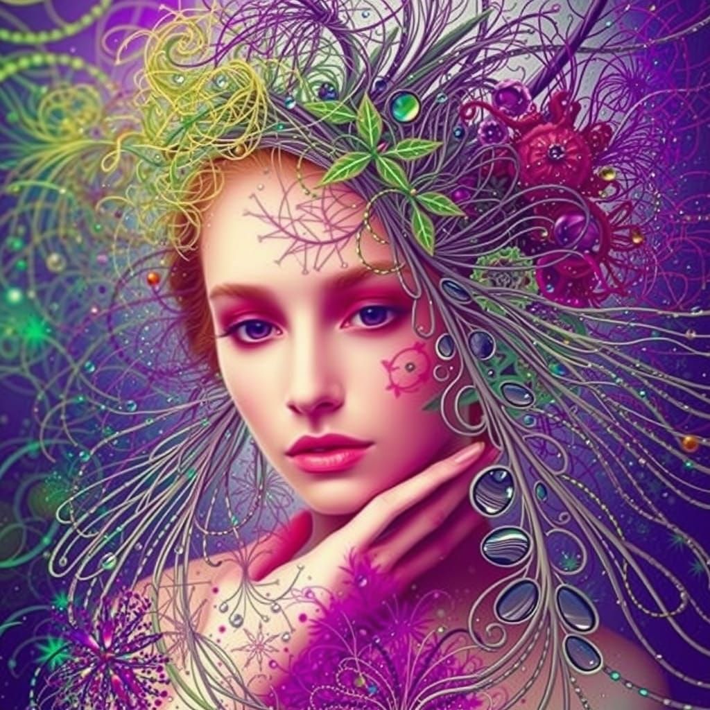 Surreal Goddess Emerges from Botanical Metropolis