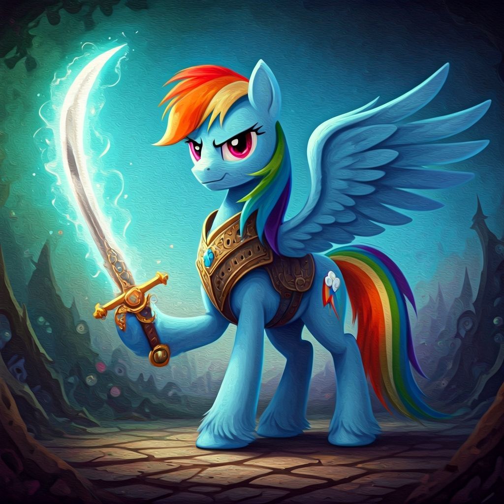 Rainbow Dash Wind Mage Knight in Oil Painting Style