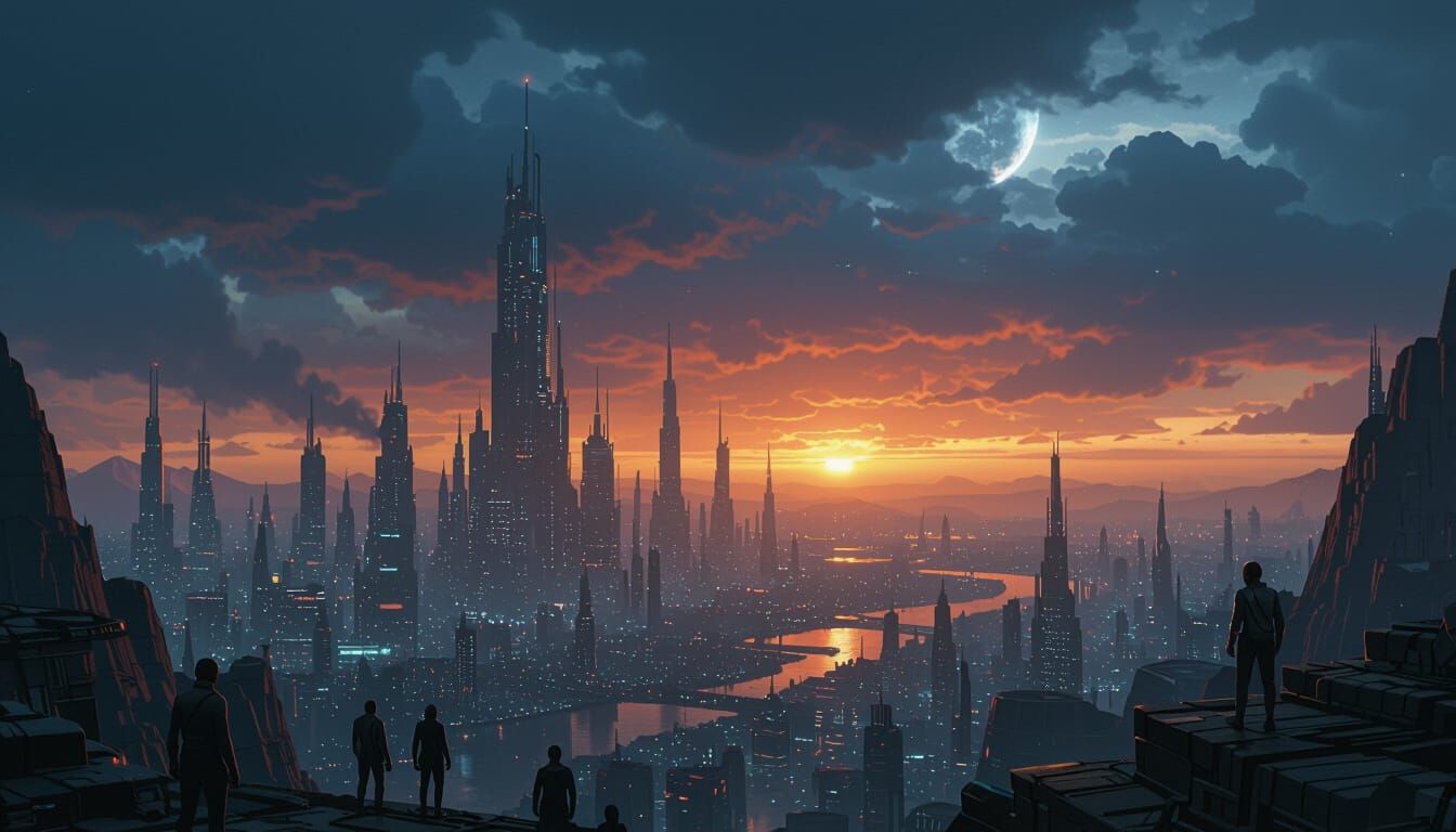 Distant Planet Cityscape in Gritty Matte Painting Style