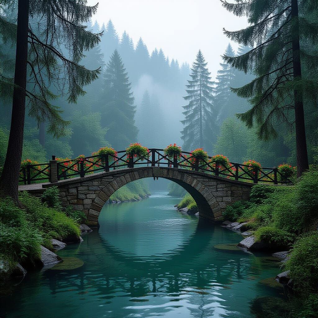 Mystical Flower Bridge to Fairyland in Forest