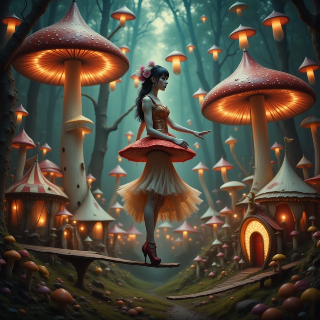 Tightrope Walker at the Whimsical Magical Mushroom Circus