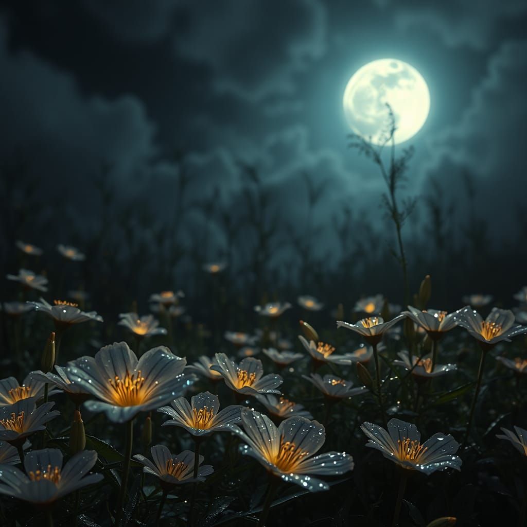 Moonlit Moonflower Garden: Epic Cinematic Digital Painting