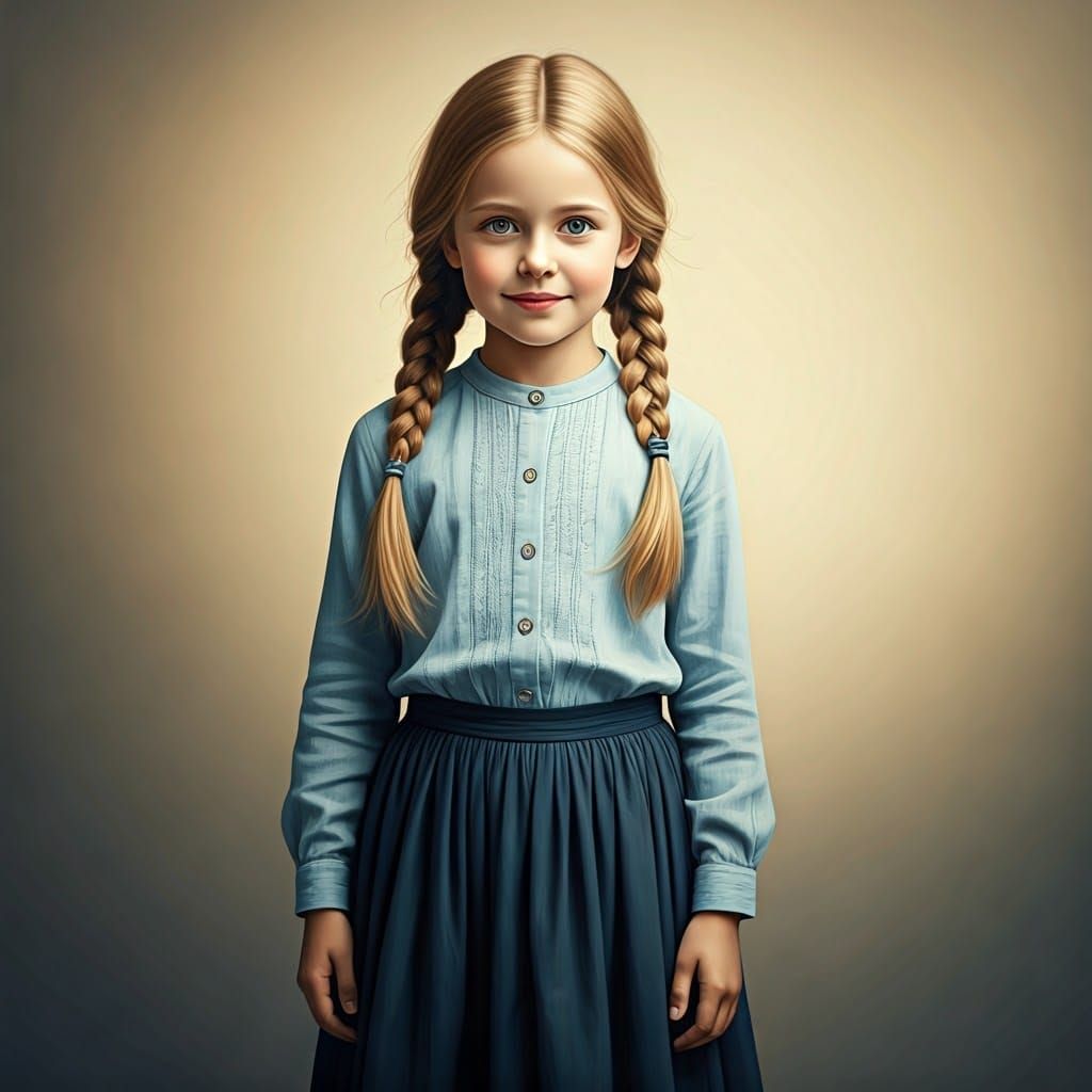 Demure Girl with Braids in Ukiyo-e Style