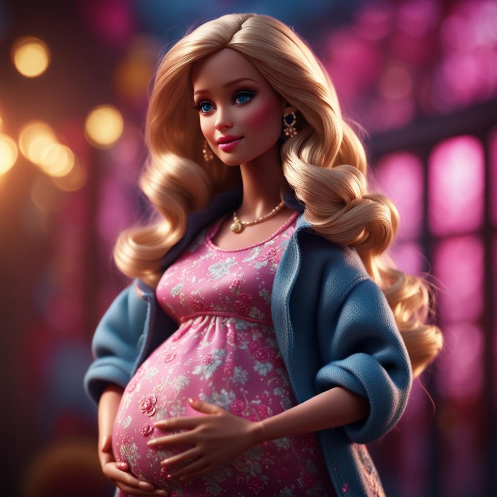 Hyperrealistic Pregnant Barbie Doll with Cinematic Lighting