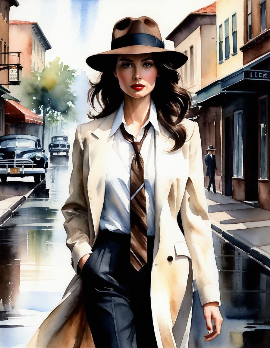 Mysterious Woman Strolls Small-Town Streets in Film Noir Imp...