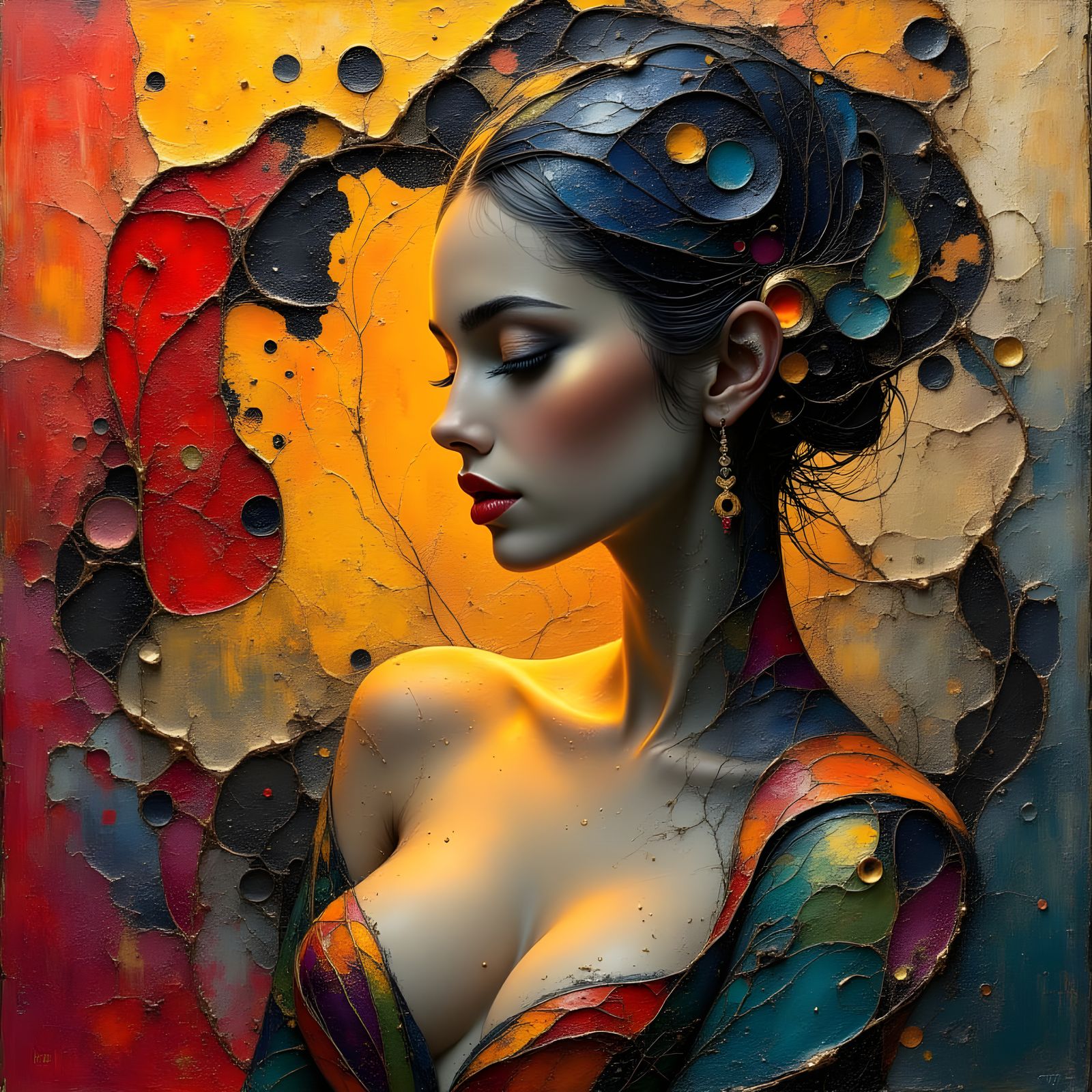 Feminine Beauty Goddess in Textured Oil Painting