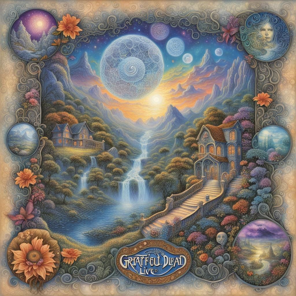 Album cover with "Grateful Dead Live" as the title. Zentangl...