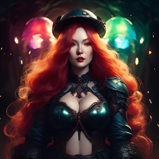 Kawaii Mushroom Woman in Magic Forest