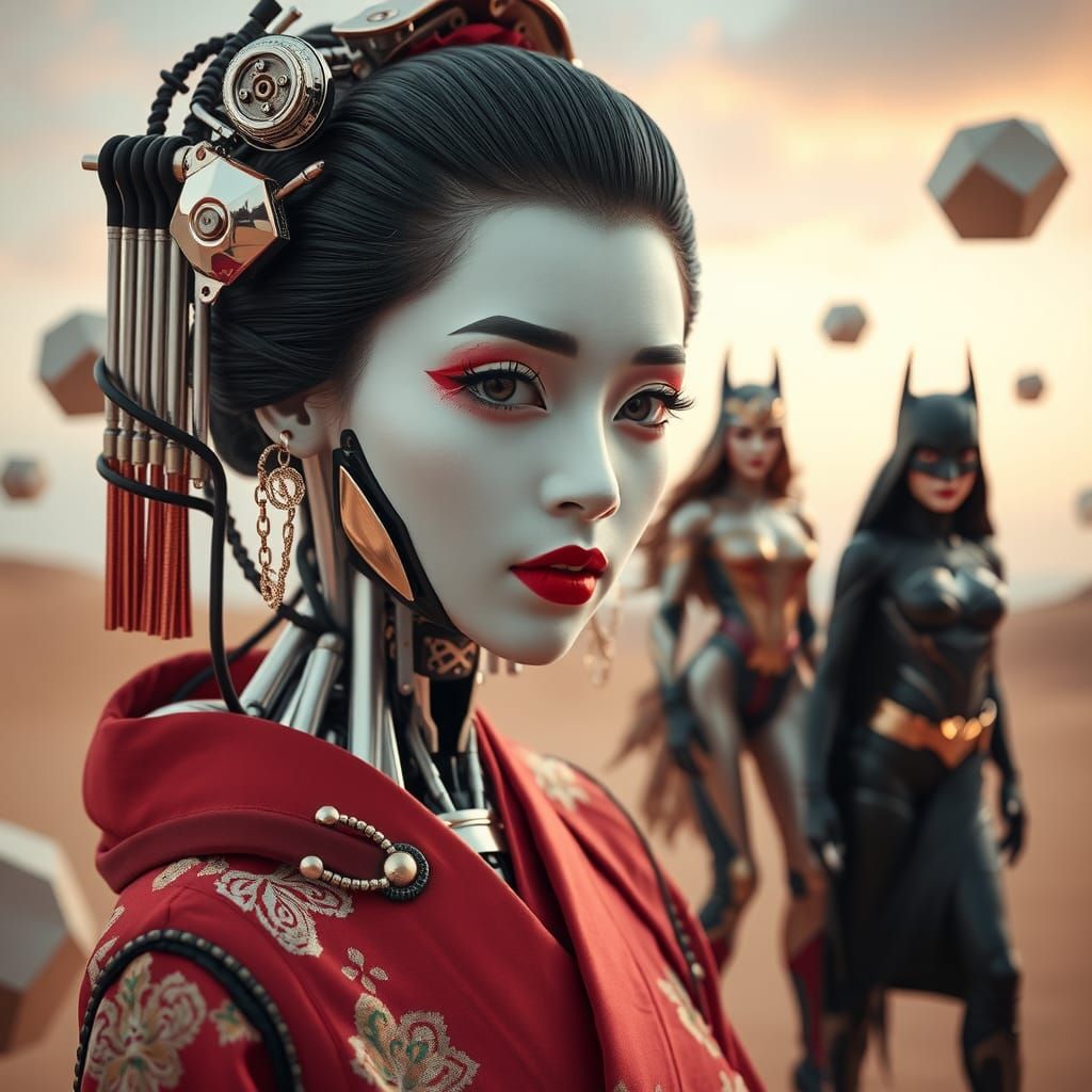 Futuristic Robotic Geisha and Cyborg Superheroes