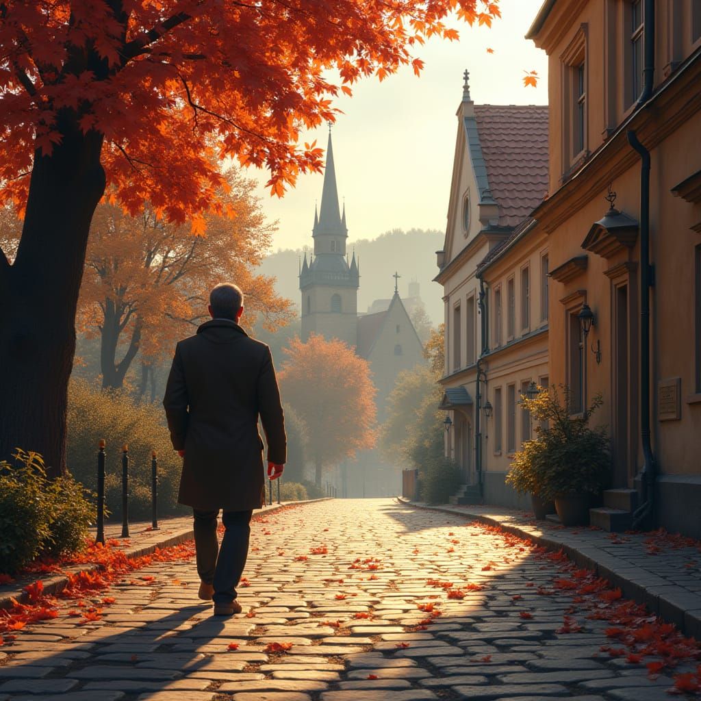 Prague Synagogue in Autumn Light: Digital Painting