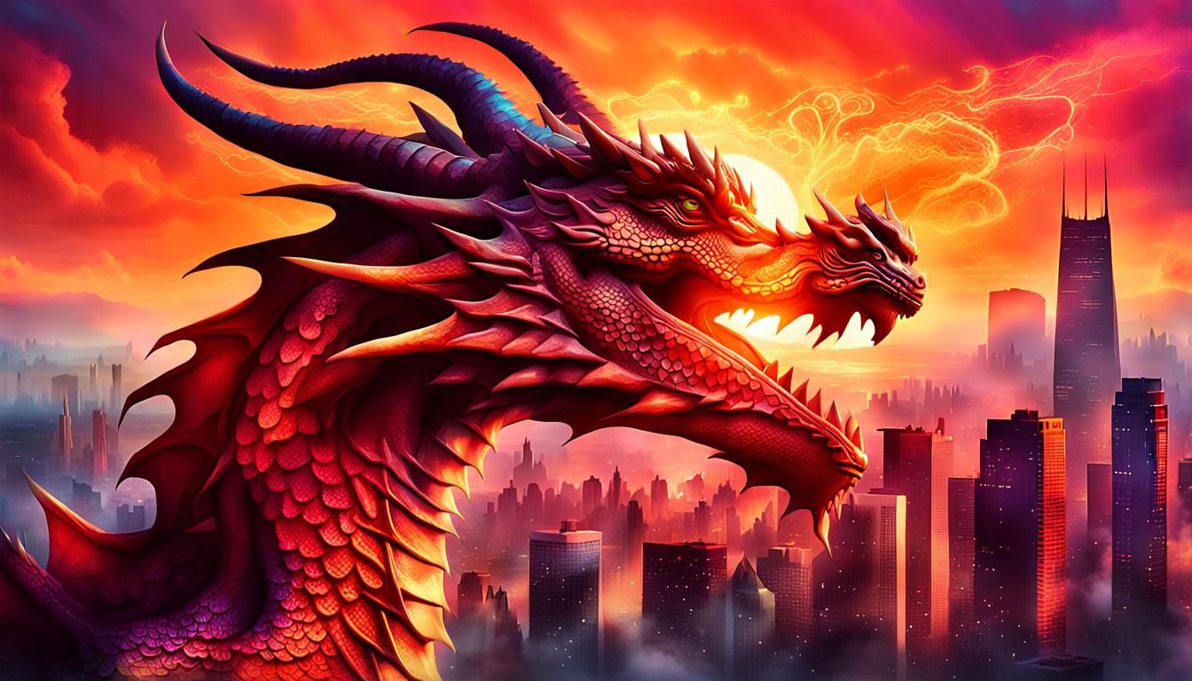 Dragon Rising in Dreamlike Digital Art