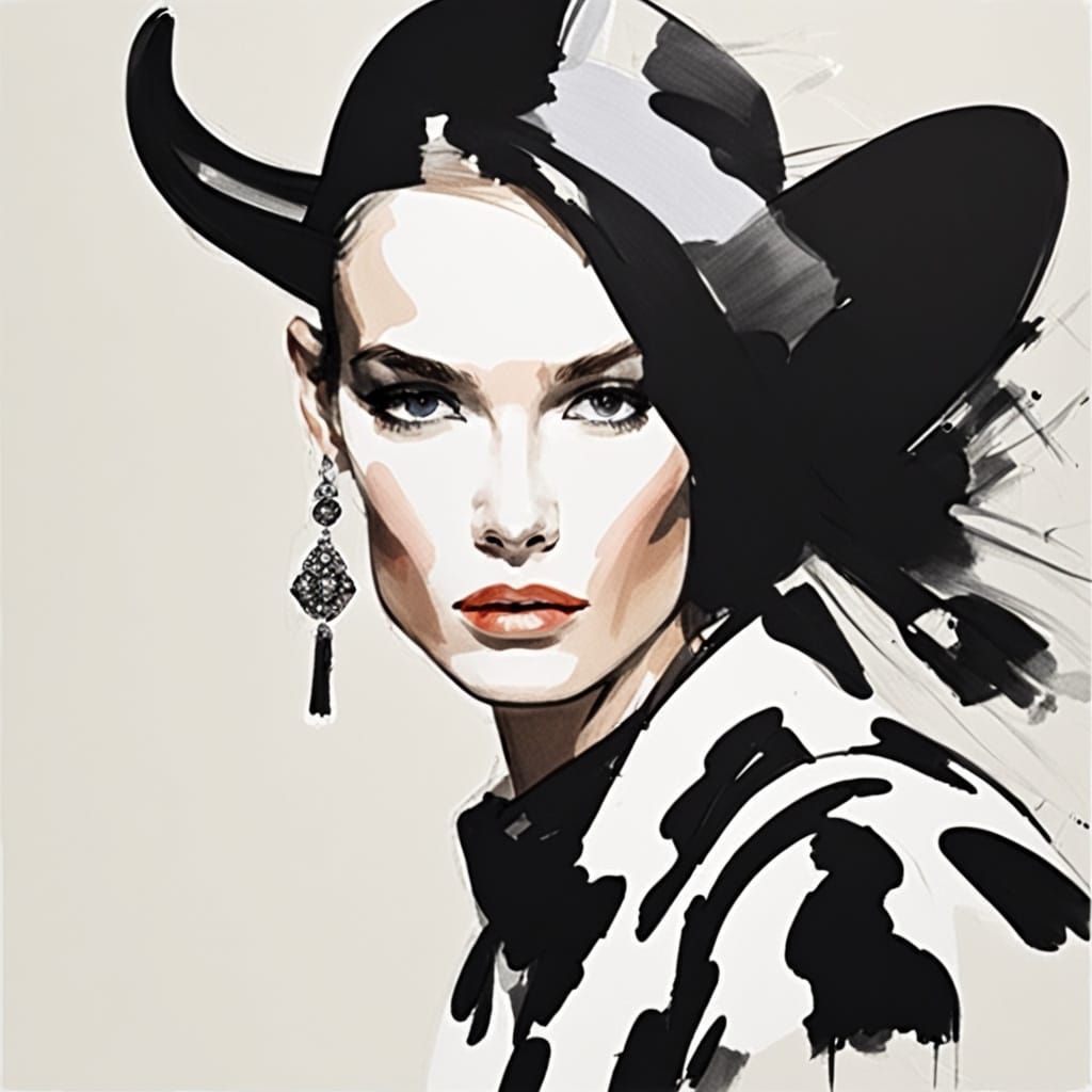 Fashion Sketch of Model in Cow Pattern Style